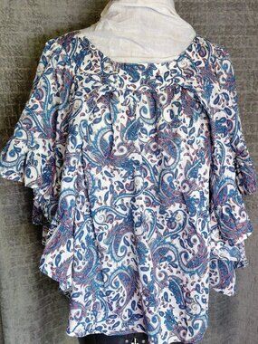 Terra and Sky Square Neck Peasant Blouse
